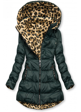 Obojstranná bunda zelená/leopardí vzor