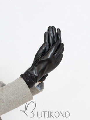 Koženkové dámske rukavice čierne
