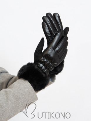 Lesklé čierne dámske rukavice