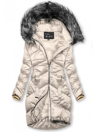 Krémová lesklá prešívaná bunda na zimu