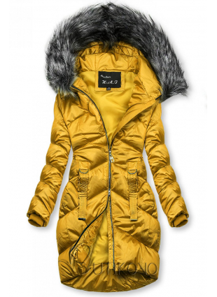 Mustard lesklá prešívaná bunda na zimu