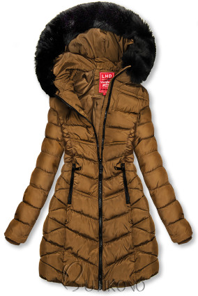Karamelovo hnedá zimná bunda s odnímateľnou kožušinou