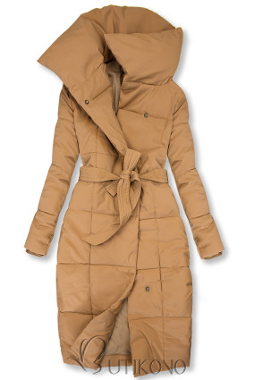 Hnedá prešívaná zimná bunda s opaskom