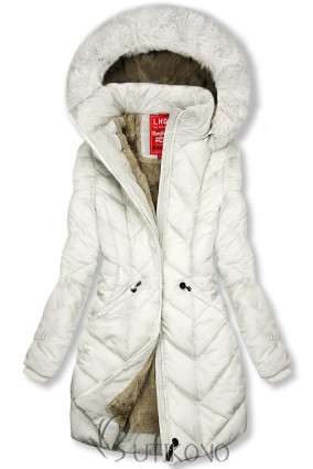 Kremová prešívaná zimná bunda s odopínateľnou kapucňou