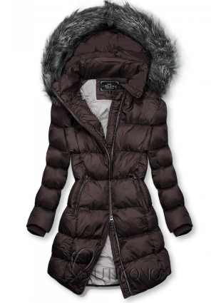 Fialová zimná bunda s kožušinou