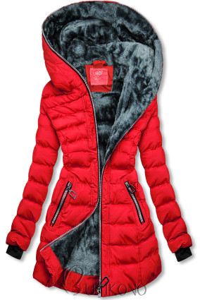 Zimná prešívaná bunda s kapucňou červená