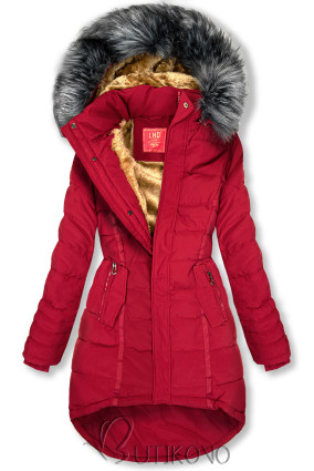 Červená prešívaná zimná bunda s kapucňou