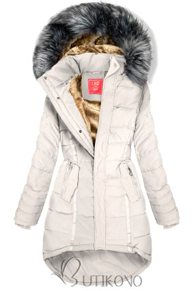 Krémová prešívaná zimná bunda s kapucňou