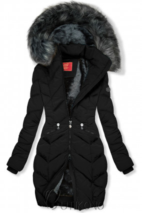 Čierna prešívaná zimná bunda s odnímateľnou kapucňou