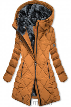 Karamelovo hnedá zimná bunda v prešívanom dizajne