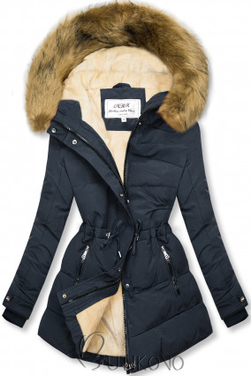Tmavomodrá-béžová zimná bunda