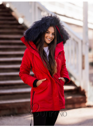 Červená zimná bunda s vysokým golierom