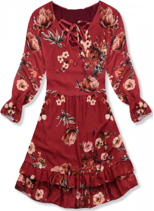 Vínovočervené kvetinové šaty