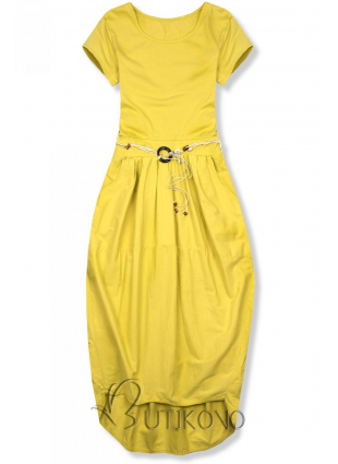 Žlté midi šaty v basic štýle