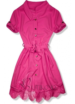 Malinovo ružové šaty s čipkovým lemom