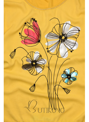 Žlté tričko s potlačou kvetov