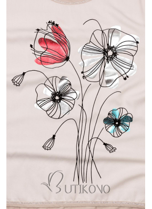 Béžové tričko s potlačou kvetov