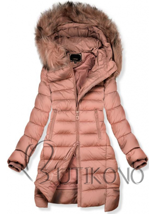 Ružová predĺžená zimná bunda