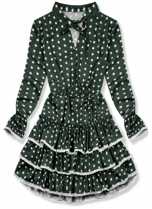 Zelené bodkované šaty s volánmi
