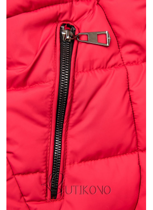Červená prešívaná bunda s odnímateľnou kapucňou
