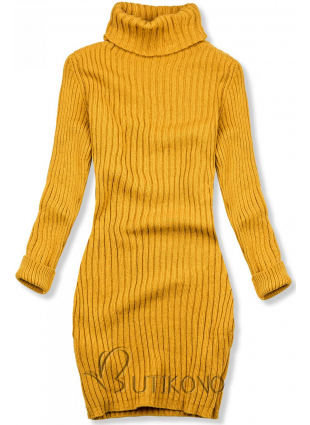 Žlté pletené rolákové šaty