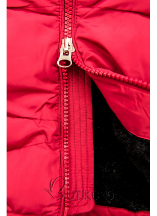 Červená zimná prešívaná bunda s plyšom