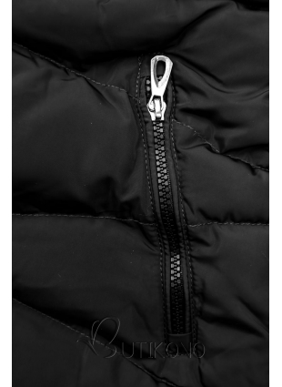 Čierna zimná prešívaná bunda s plyšom