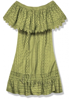 Olivovozelené letné šaty s odhalenými ramenami