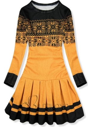 Mustard šaty so zimným motívom