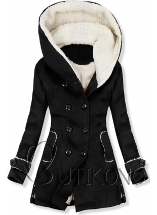 Zimný kabát s kožušinovou podšívkou čierny