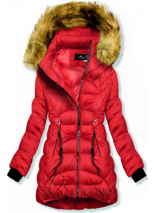 Červená zimná bunda s prešívaním