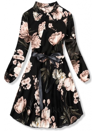 Ľahké čierne kvetinové šaty Elle