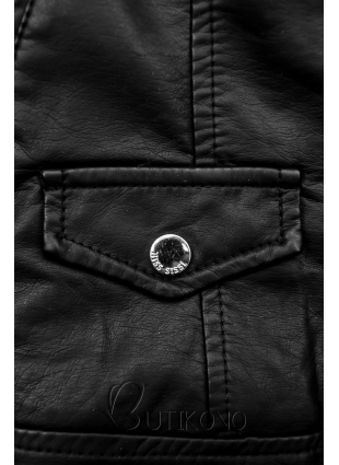 Čierna koženková bunda s kapucňou
