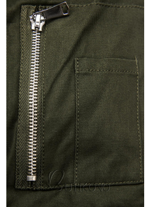 Khaki bunda s hnedou odnímateľnou podšívkou