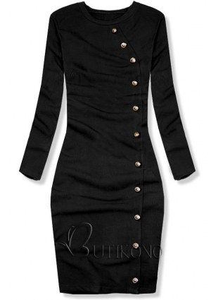 Čierne strečové šaty s dekoratívnymi gombíkmi