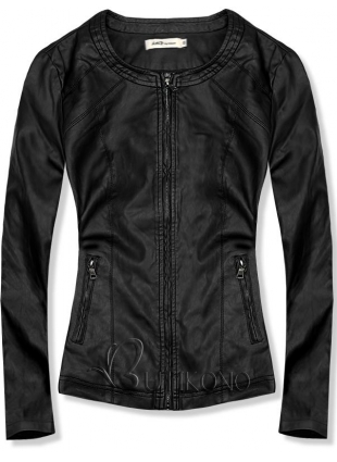 Čierna koženková bunda s vreckami