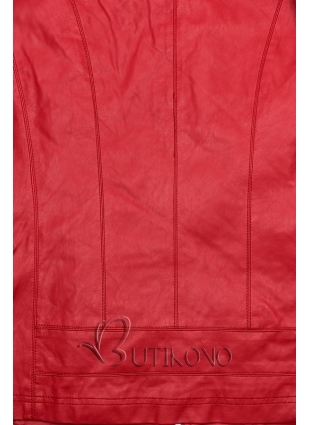 Červená koženková bunda s vreckami