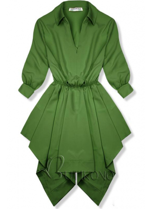 Zelené košeľové šaty s asymetrickou sukňou