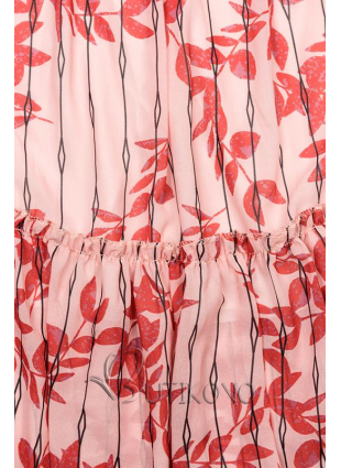 Midi šaty s motívom listov červená/ružová