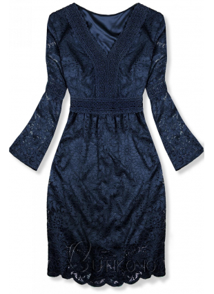 Modré elegantné čipkované šaty
