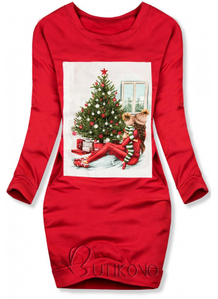 Červené šaty s vianočným motívom