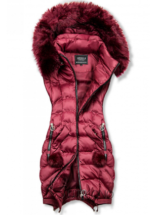Tmavočervená predĺžená zimná bunda/vesta