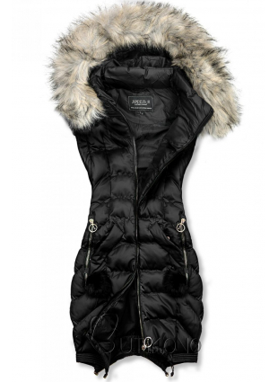 Čierna predĺžená zimná bunda/vesta