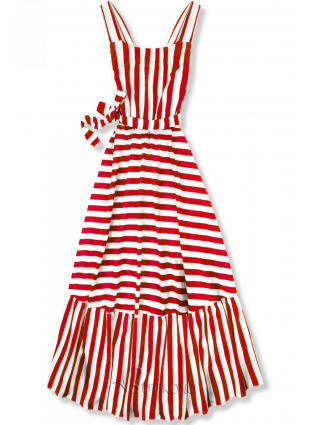Červeno-biele maxi šaty v námorníckom štýle