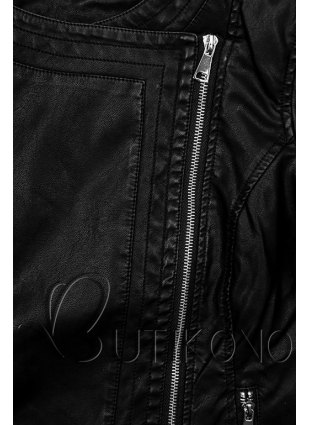 Čierna koženková bunda so šikmým zipsom