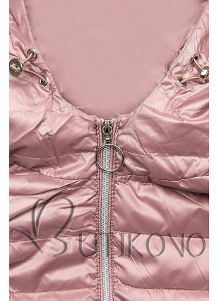 Ružová jarná prešívaná bunda s kapucňou