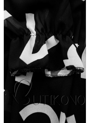 Čierne midi šaty s potlačou písmen
