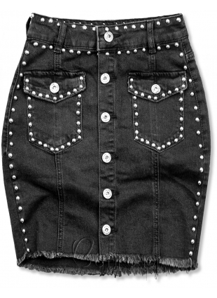 Čierna jeans sukňa so striebornými nitmi