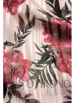 Svetloružové kvetinové šaty so stuhou v páse
