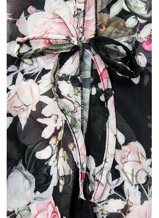 Čierne kvetinové šaty s volánmi a čipkou